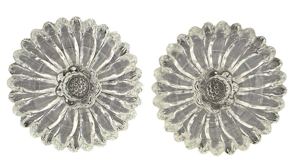 VTG Clear Glass‎ Hazel Atlas Daisy Sunflower Retro Candle Holder Trinket Dishes